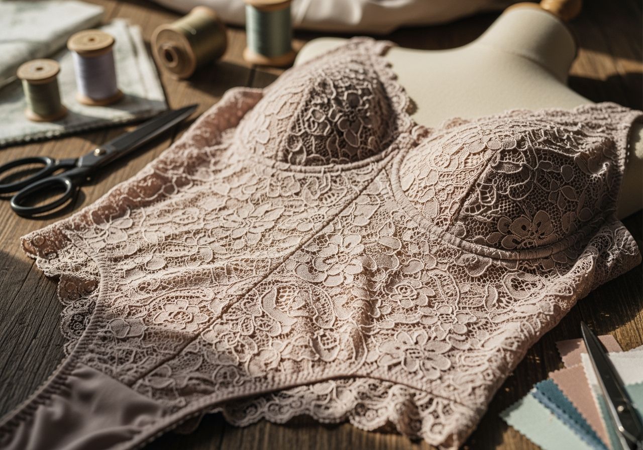 krajka z textilní figury se střihem na bílém pozadí